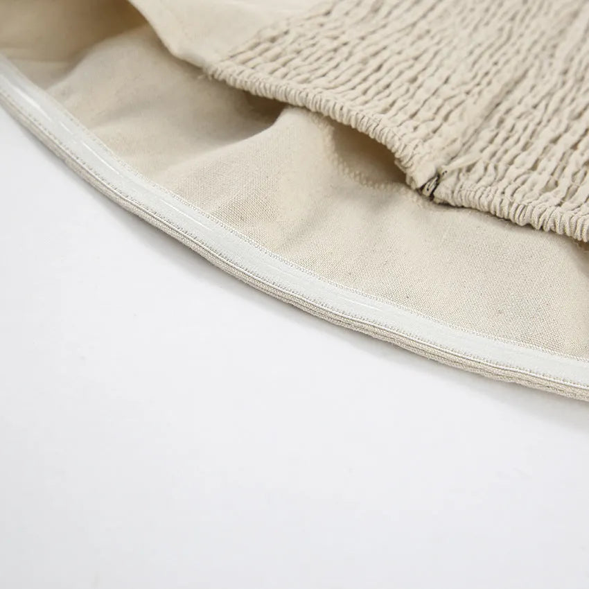 French Style Khaki Cotton Linen Tube Top Vacation Style High Waist Dress - Bellarte Enchanté French Style Khaki Cotton Linen Tube Top Vacation Style High Waist Dress